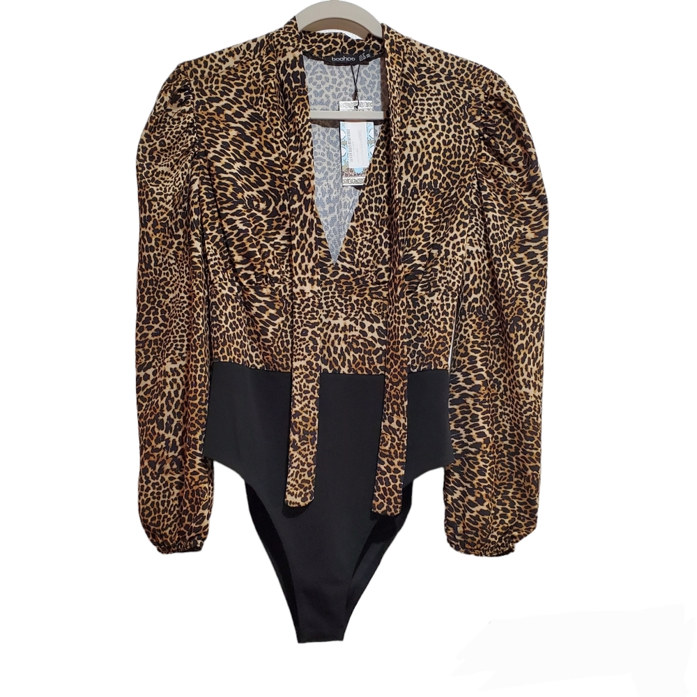 Boohoo Leopard Print Bodysuit NEW Size 8